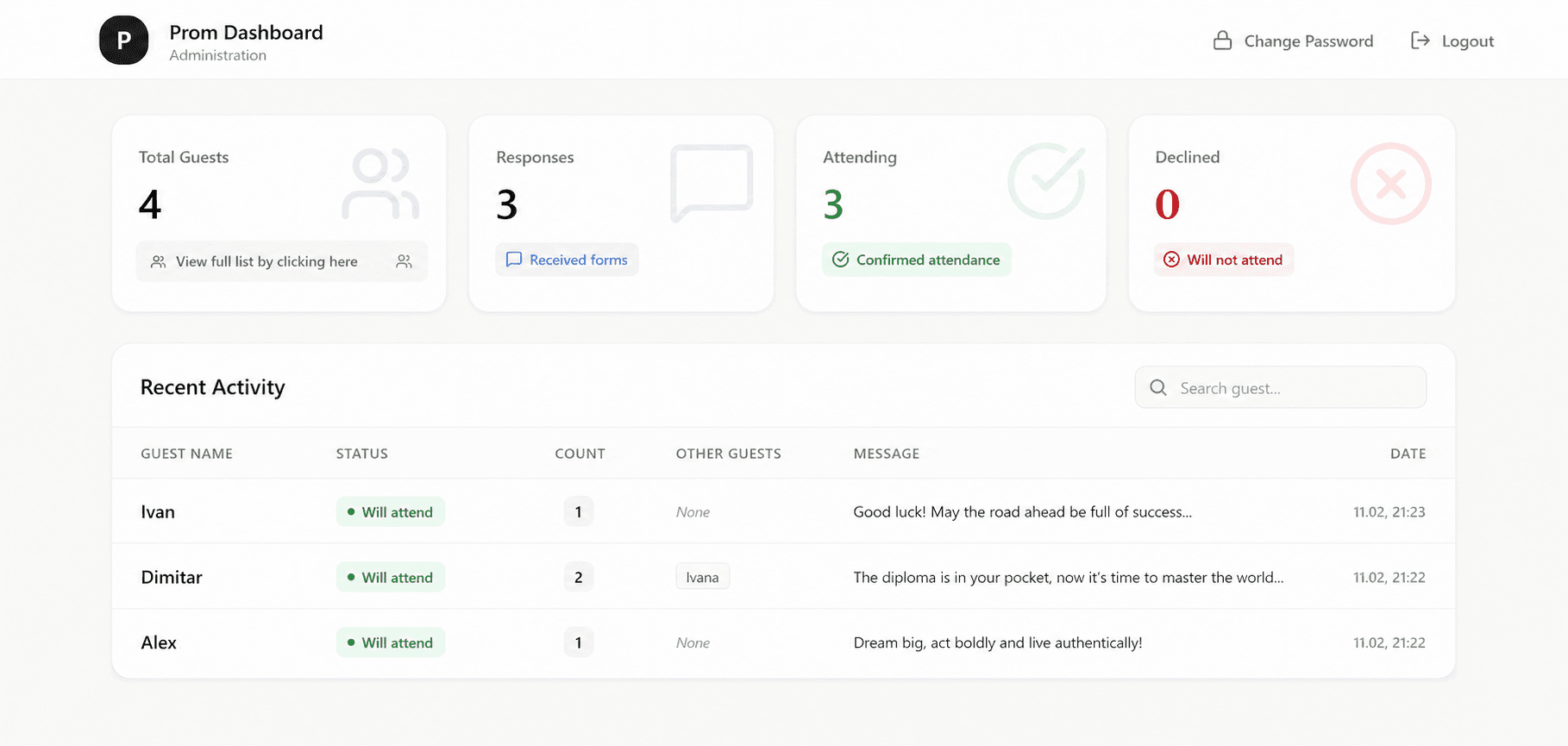 VibeInvite Dashboard